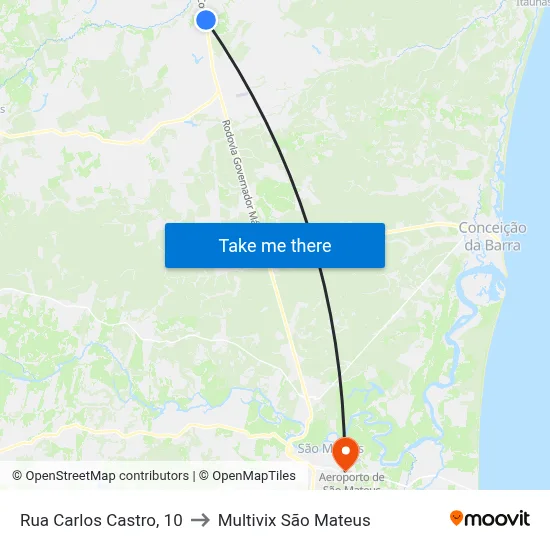 Rua Carlos Castro, 10 to Multivix São Mateus map