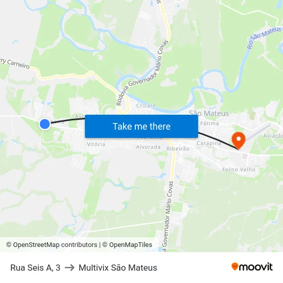 Rua Seis A, 3 to Multivix São Mateus map