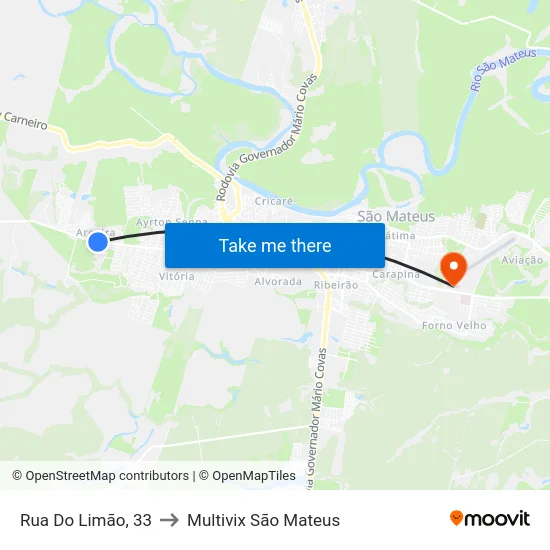 Rua Do Limão, 33 to Multivix São Mateus map