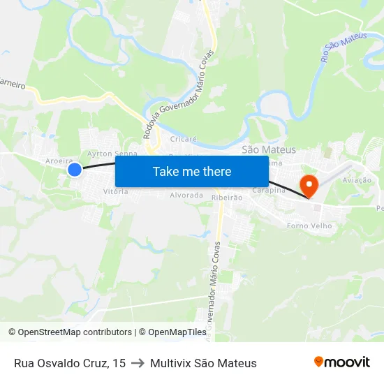 Rua Osvaldo Cruz, 15 to Multivix São Mateus map