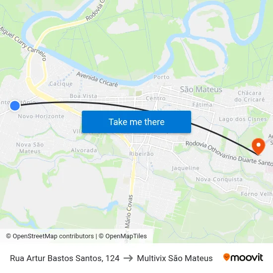 Rua Artur Bastos Santos, 124 to Multivix São Mateus map