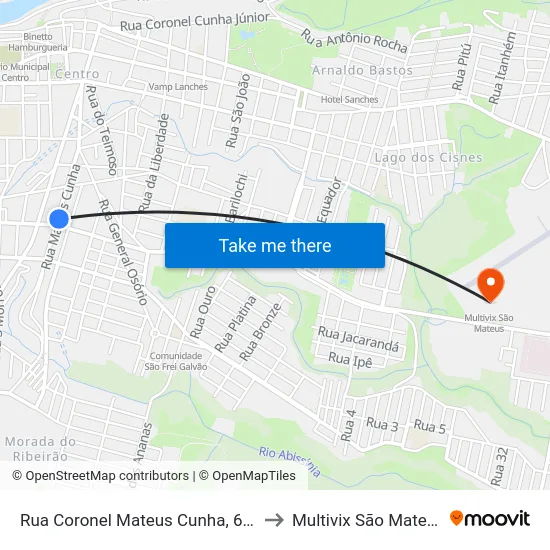 Rua Coronel Mateus Cunha, 605 to Multivix São Mateus map