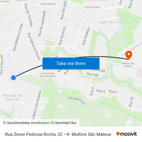 Rua Zenor Pedrosa Rocha, 32 to Multivix São Mateus map