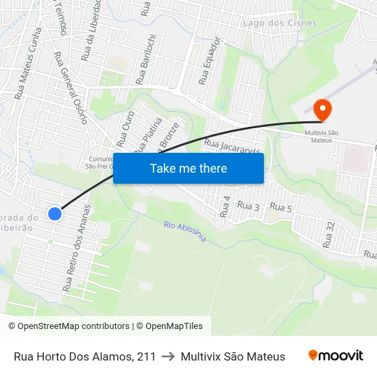Rua Horto Dos Alamos, 211 to Multivix São Mateus map