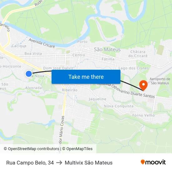 Rua Campo Belo, 34 to Multivix São Mateus map