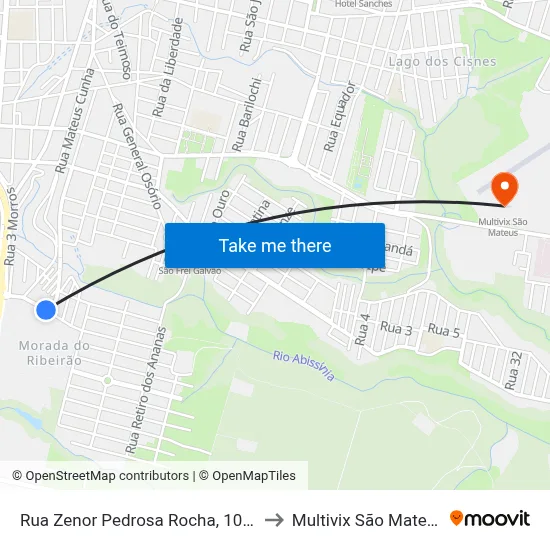 Rua Zenor Pedrosa Rocha, 1004 to Multivix São Mateus map