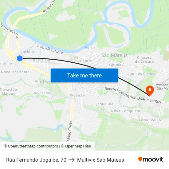 Rua Fernando Jogaibe, 70 to Multivix São Mateus map