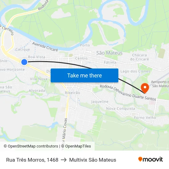 Rua Três Morros, 1468 to Multivix São Mateus map