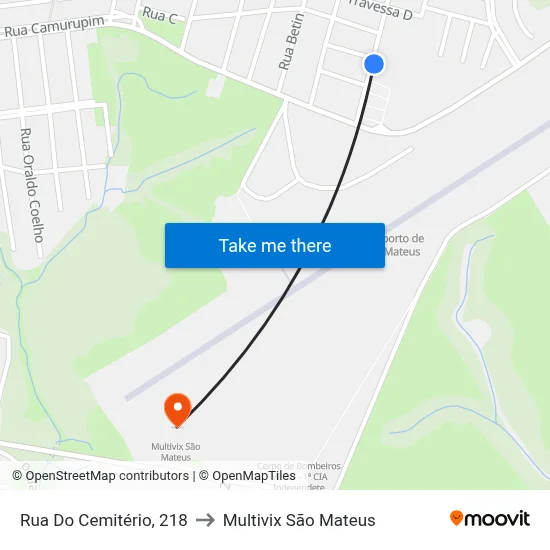 Rua Do Cemitério, 218 to Multivix São Mateus map