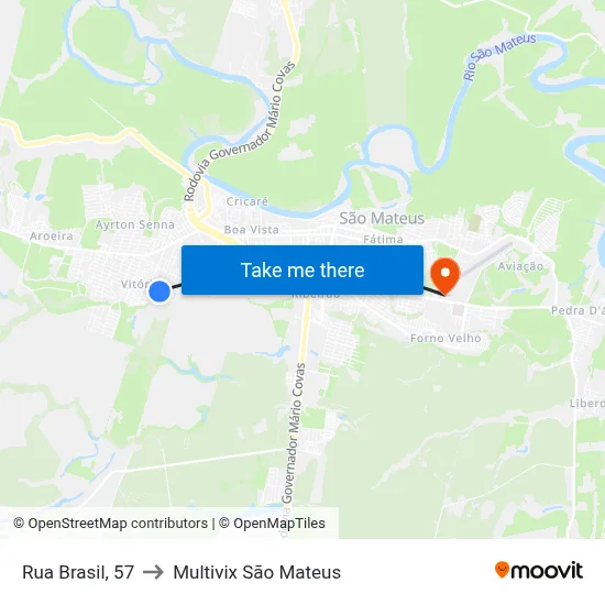 Rua Brasil, 57 to Multivix São Mateus map