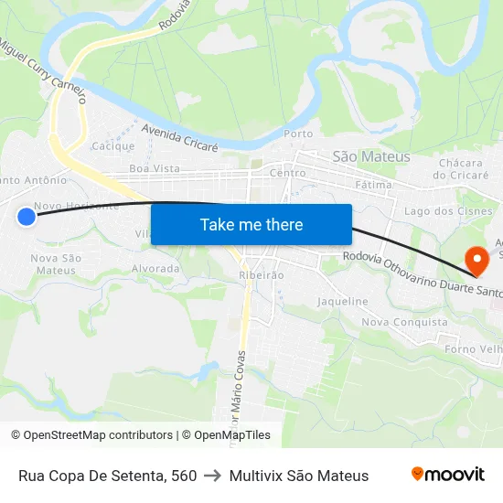 Rua Copa De Setenta, 560 to Multivix São Mateus map