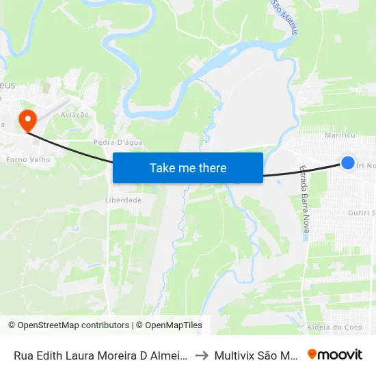 Rua Edith Laura Moreira D Almeida, 3241 to Multivix São Mateus map