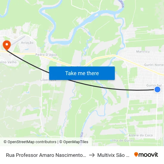 Rua Professor Amaro Nascimento Mendes, 140 to Multivix São Mateus map