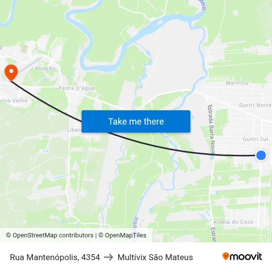 Rua Mantenópolis, 4354 to Multivix São Mateus map