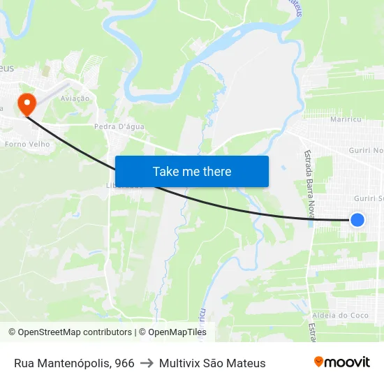 Rua Mantenópolis, 966 to Multivix São Mateus map