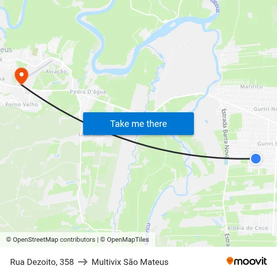 Rua Dezoito, 358 to Multivix São Mateus map