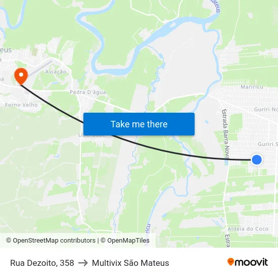 Rua Dezoito, 358 to Multivix São Mateus map