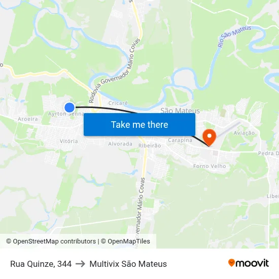 Rua Quinze, 344 to Multivix São Mateus map