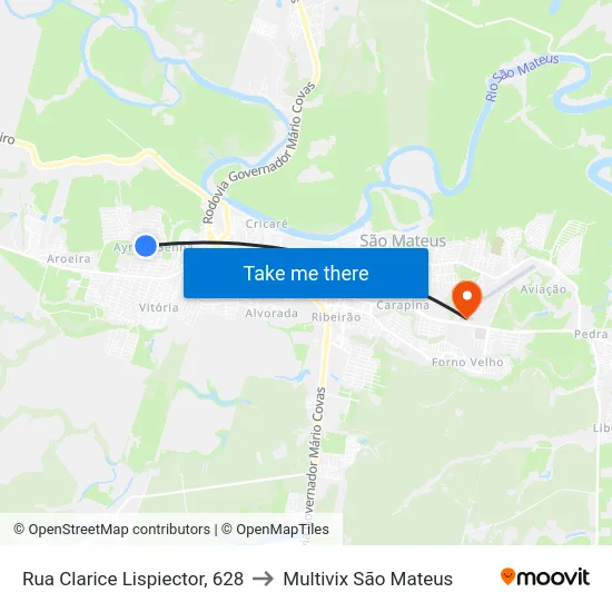 Rua Clarice Lispiector, 628 to Multivix São Mateus map