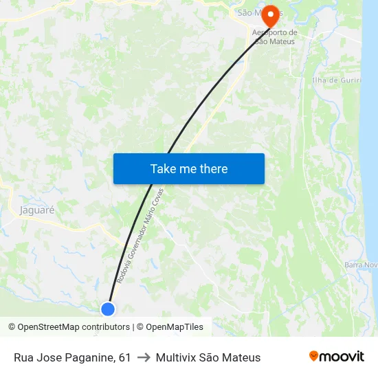 Rua Jose Paganine, 61 to Multivix São Mateus map