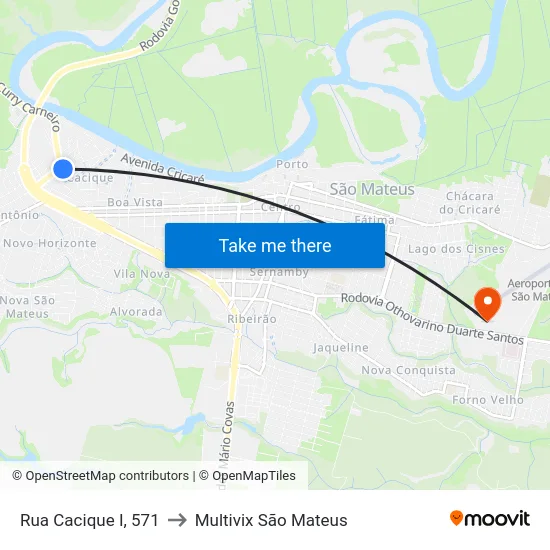 Rua Cacique I, 571 to Multivix São Mateus map