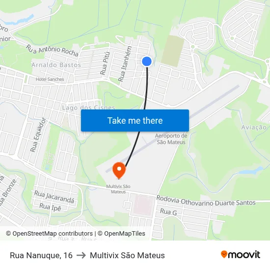 Rua Nanuque, 16 to Multivix São Mateus map