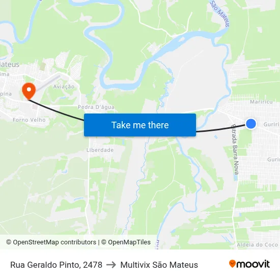 Rua Geraldo Pinto, 2478 to Multivix São Mateus map