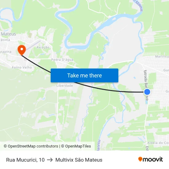 Rua Mucurici, 10 to Multivix São Mateus map