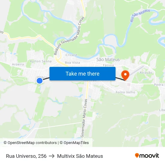 Rua Universo, 256 to Multivix São Mateus map
