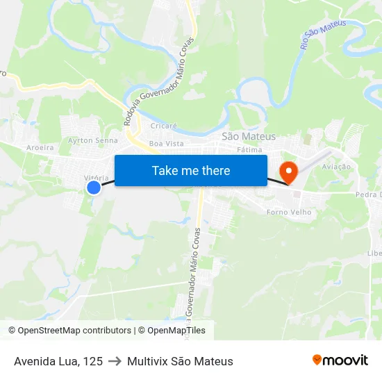 Avenida Lua, 125 to Multivix São Mateus map