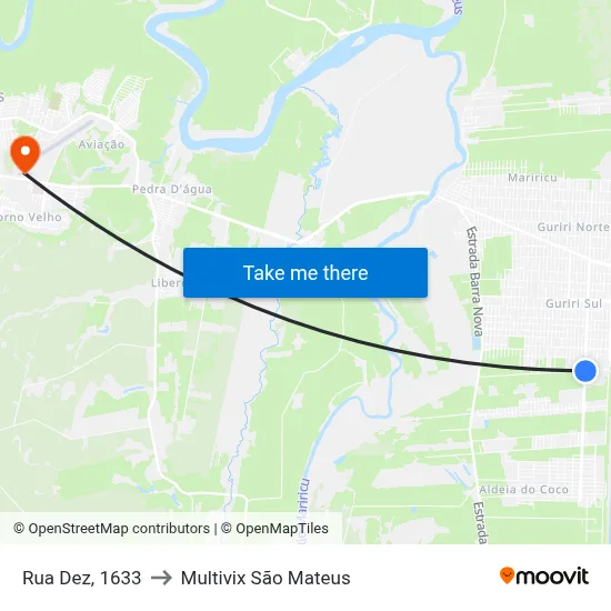 Rua Dez, 1633 to Multivix São Mateus map