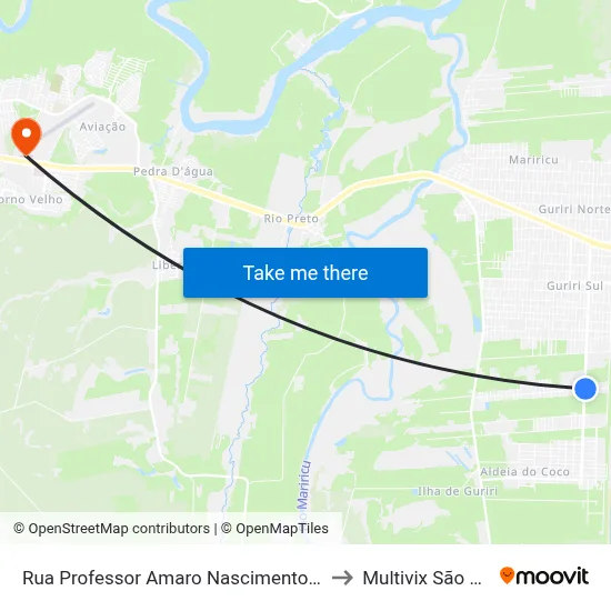 Rua Professor Amaro Nascimento Mendes, 136 to Multivix São Mateus map