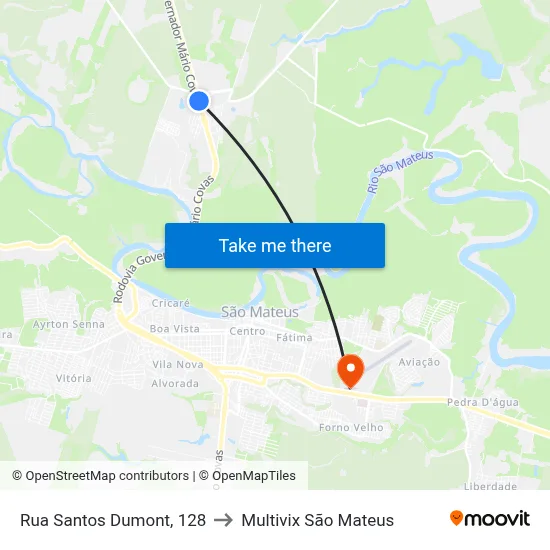 Rua Santos Dumont, 128 to Multivix São Mateus map