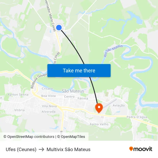 Ufes (Ceunes) to Multivix São Mateus map