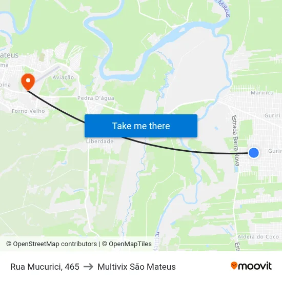 Rua Mucurici, 465 to Multivix São Mateus map