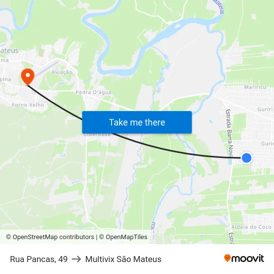Rua Pancas, 49 to Multivix São Mateus map