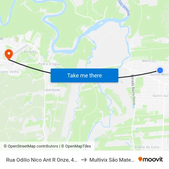 Rua Odilio Nico Ant R Onze, 443 to Multivix São Mateus map