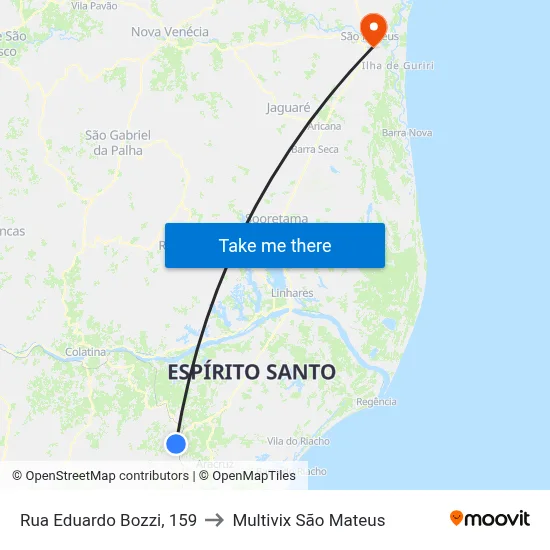 Rua Eduardo Bozzi, 159 to Multivix São Mateus map
