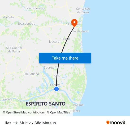 Ifes to Multivix São Mateus map