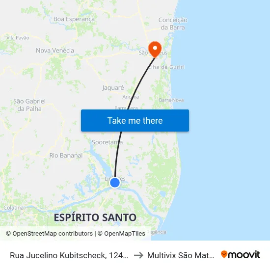 Rua Jucelino Kubitscheck, 124-194 to Multivix São Mateus map