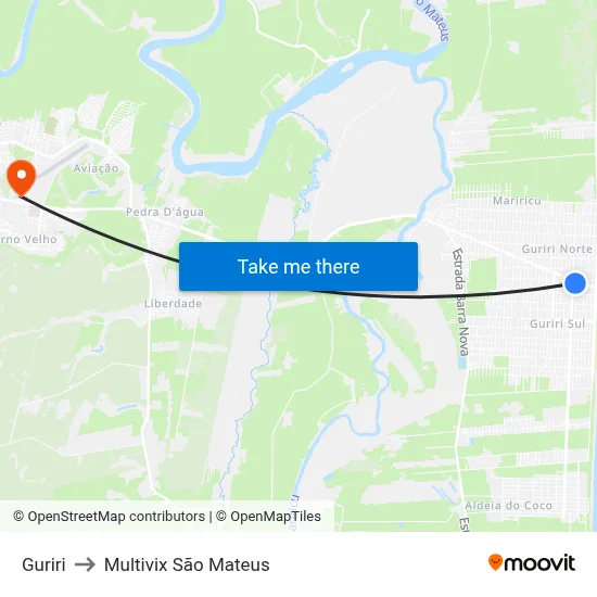 Guriri to Multivix São Mateus map