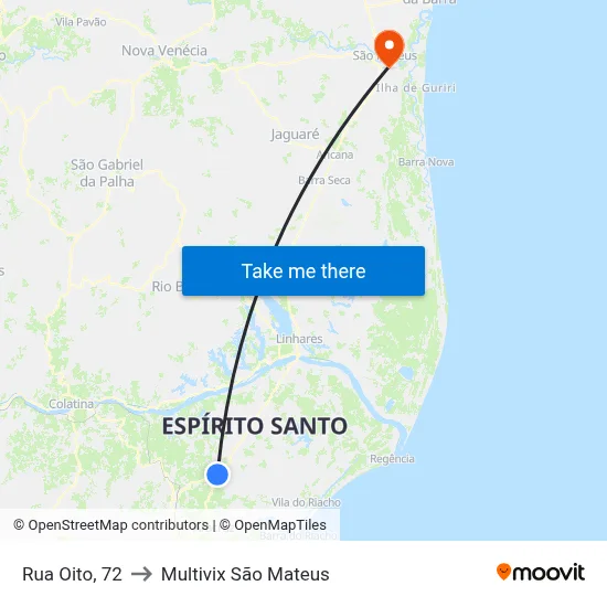 Rua Oito, 72 to Multivix São Mateus map