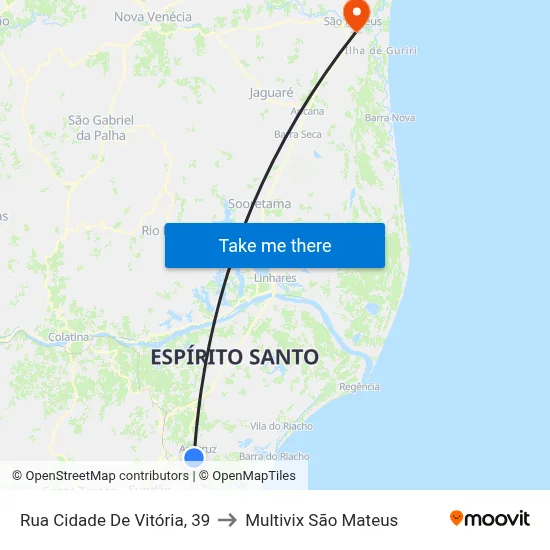 Rua Cidade De Vitória, 39 to Multivix São Mateus map