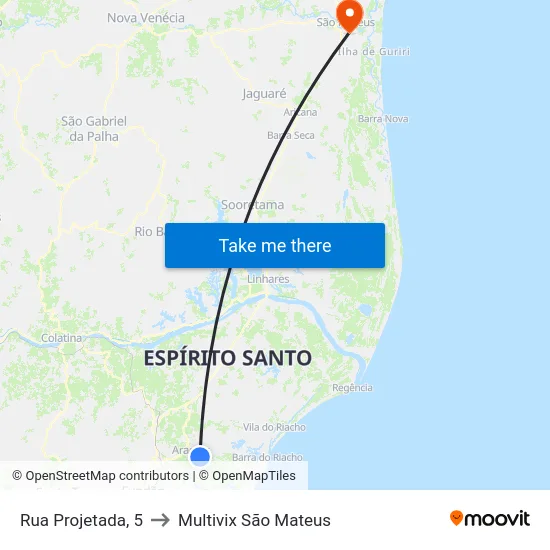 Rua Projetada, 5 to Multivix São Mateus map