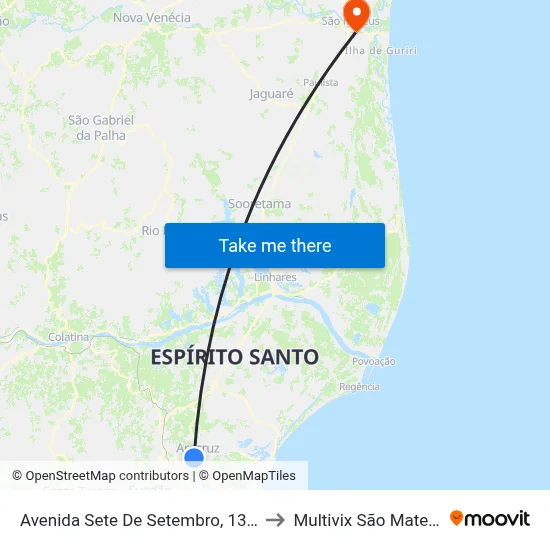 Avenida Sete De Setembro, 1313 to Multivix São Mateus map