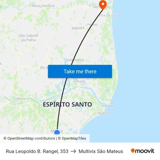 Rua Leopoldo B. Rangel, 353 to Multivix São Mateus map