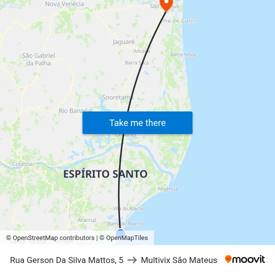 Rua Gerson Da Silva Mattos, 5 to Multivix São Mateus map
