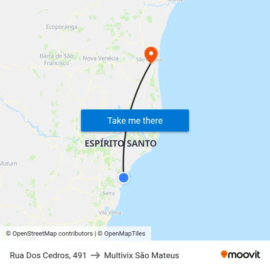 Rua Dos Cedros, 491 to Multivix São Mateus map