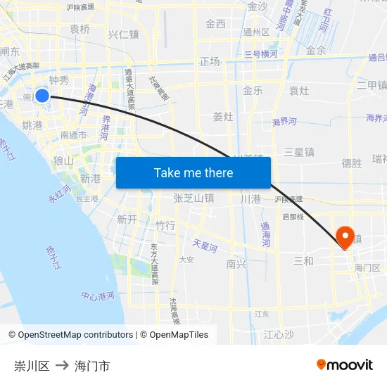崇川区 to 海门市 map