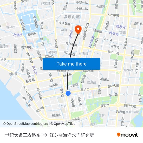 世纪大道工农路东 to 江苏省海洋水产研究所 map